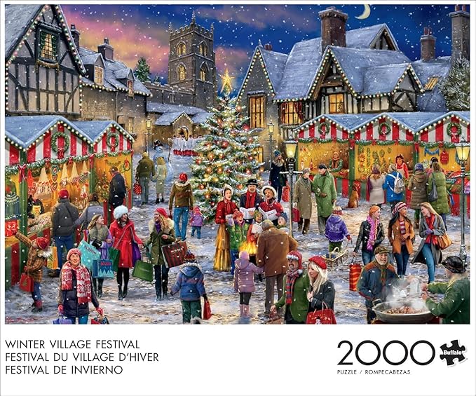 Buffalo Games – Winter Village Festival - 2000 Piece Jigsaw Puzzle - Colorful, Christmas Puzzles for Adults – Precision-Cut Pieces, Festive Artwork, and Hours of Winter Fun