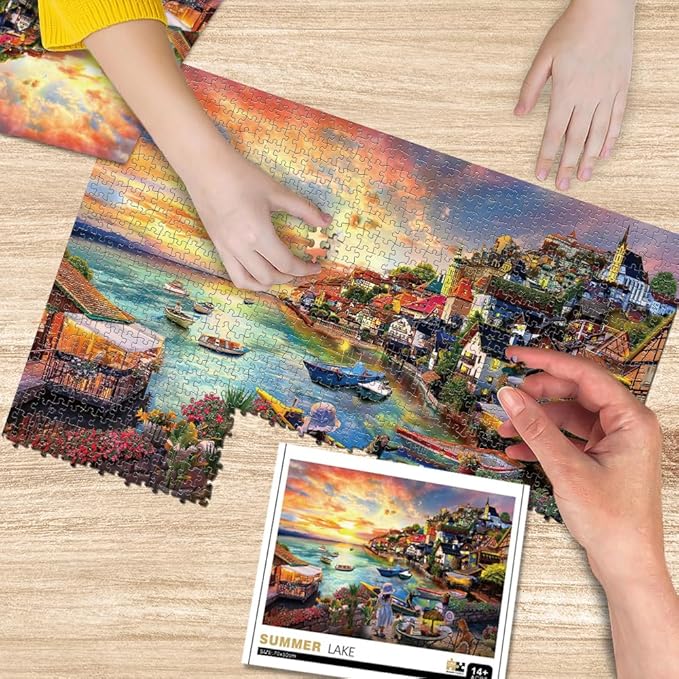 Summer Lake Jigsaw Puzzles for Adults 1000 Pieces, Sunset Landscapes Puzzles for Kids Teens Family Puzzle Toys Educational Intellectual Decompressing Challenging Fun Game Size 27" x 20"