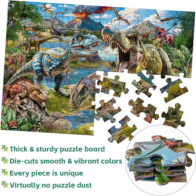 Puzzles for Kids Ages 6-8-10, Dinosaur World Puzzle 100 Pieces Jurassic Landscape Jigsaw Puzzles Educational Toys Gifts for Boys Girls