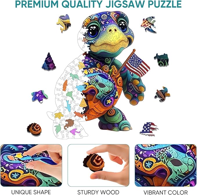 Mocfesk Sea Turtle Wooden Puzzles, Unique Shaped Ocean Jigsaw Puzzles for Kids and Adults, Animal Puzzles 205 Pieces with Wooden Gift Box, Family Game 11.4'' x 9.2''