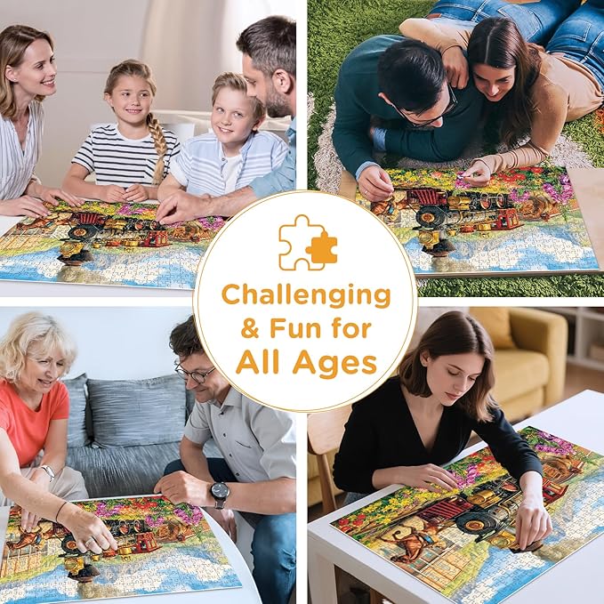 Puzzles for Adults 500 Pieces,Spring Railway Train Puzzle for AdultsTeens,Knight Horse Jigsaw Puzzles for Kids,Recyclable Cardboard Puzzles for Seniors,Challenging Family Game, 20.5 x 15 in