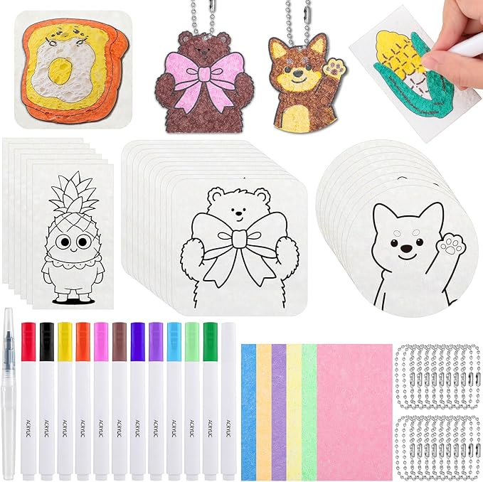 Prudiut Magic Foam Texture Painting Kit with 63 Pcs: 3D Puffy Paint Art Supplies for DIY Crafts, Creative Gifts (30 Foam Textured Paper, 12 Color Markers, 1Waterpen, 20 Chains)