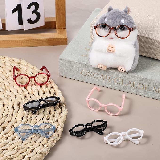 7 PCS Doll Glasses Set Cute Plastic Doll Dress up Sunglasses Eyeglasses Mini Costume Accessories 6.5cm Clear Eye Glasses Supplies for Figures Collectors Display Decoration 7 Colors