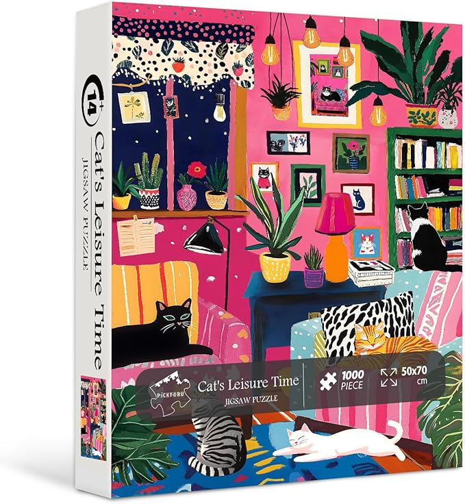 PICKFORU Cat Puzzles for Adults 1000 Pieces, Colorful Kitty Plant Puzzles for Adults, Difficult Art Living Room Jigsaw Puzzle as Home Decor