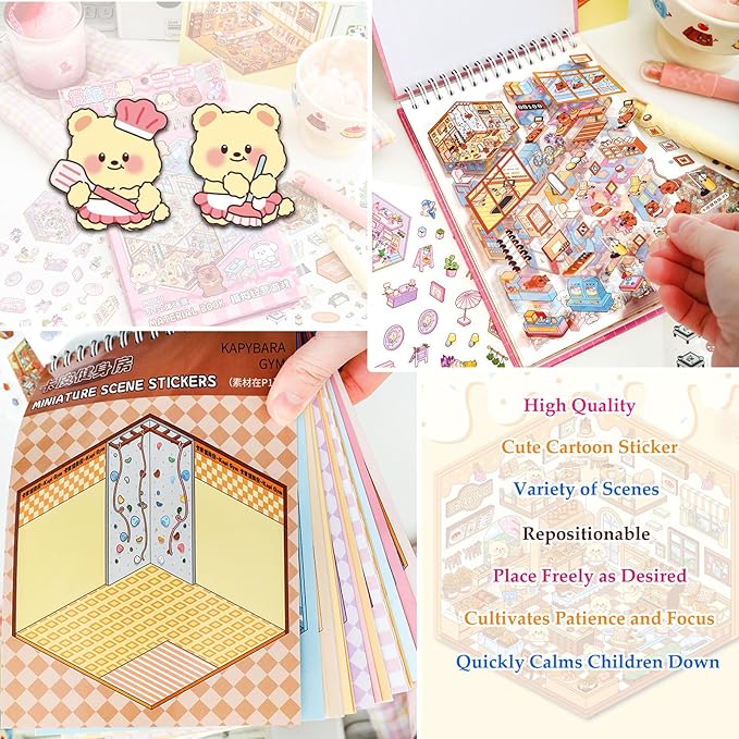 20 Sets 3D Sticker Scenes for Kids, Create Your Own Scene Sticker Book, Cute Kawaii Mini 3D Scene Stickers, Therapy Stickers for Stress Relief, Gifts for Holiday Christmas, Easter Basket Stuffers