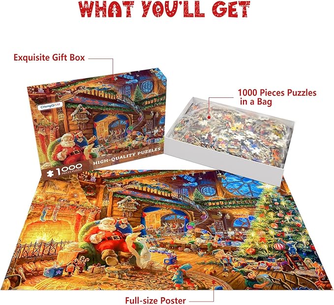 Christmas Puzzles 1000 Pieces, Santa Clause Christmas Puzzle, Santa's Cabin Christmas Puzzles, Christmas Puzzles for Adults 1000 Piece Puzzle for Adults Christmas, Christmas Jigsaw Puzzles