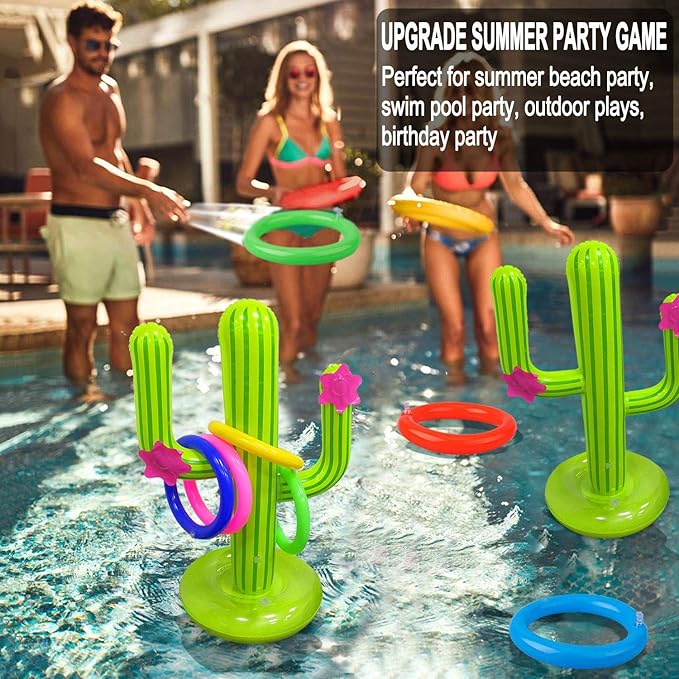 3 Pack Inflatable Cactus Ring Toss Game Sets,Cactus Pool Game Toys Target Toss Floating Swimming Summer Game Toys for Mexican Fiesta Party Accessories Hawaiian Pool Beach Party Decoration Supplies