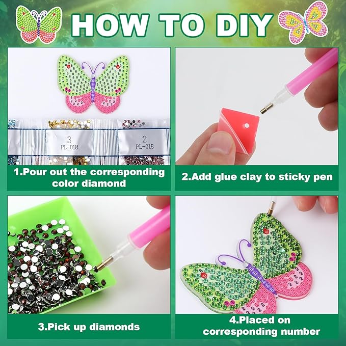 Labeol Arts and Crafts for Kids Ages 8-12 - Creat Your Own GEM Keychains-5D Diamond Art by Numbers GEM Art Kits for Kids Girls Toddler Crafts Age 6-7 6-8 10-12 (Butterfly)