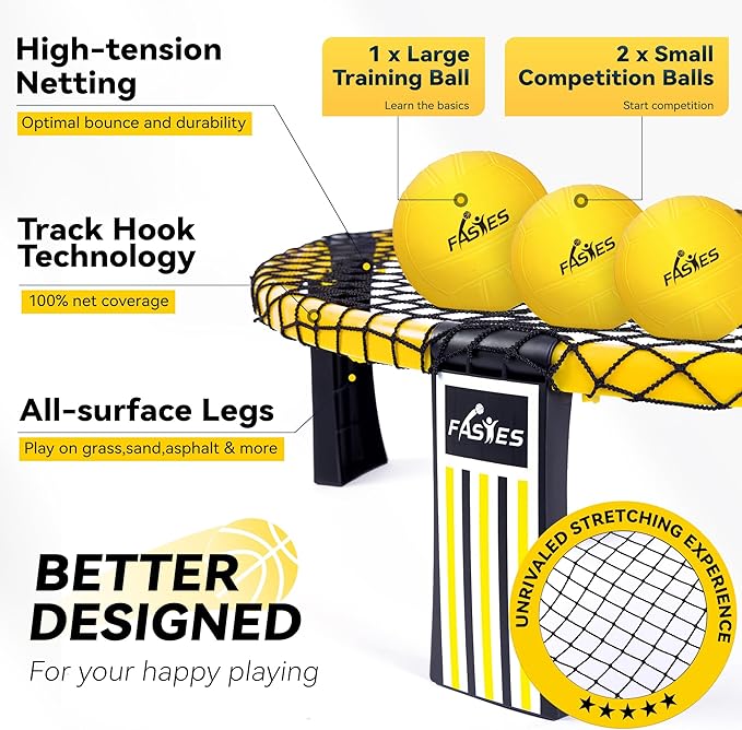 Outdoor Beach Ball Game Includes 3 Balls, Net and Carrying Bag -Roundnet Game Set for Adults, Kids, and Family - Perfect for Beach, Yard, Lawn, Backyard, and Park