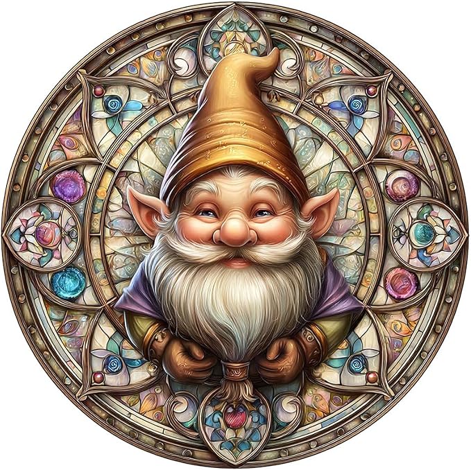 Pikoqunc Gnome Wooden Puzzles for Adults – 200 Piece Round Wood Jigsaw with Unique Shapes, Christmas Holiday Art Puzzle, Premium Gift with Storage Box for Relaxation & Home Décor 11.2x11.2 in