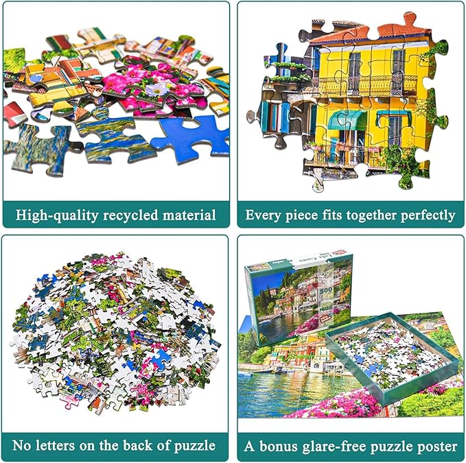 500 Piece Jigsaw Puzzle for Adults -Lake Como Scenery, Italy Jigsaw Puzzles 500 Pieces Puzzles for Adults-Finished Size 19.3" x 13.7"