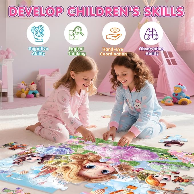 Jumbo Floor Puzzle for Kids,48 Piece Princess Large Jigsaw Puzzles,Puzzle for Toddler Ages 3-5,Preschool Educational Intellectual Development Toy Easter Gift for Boys & Girls Ages 4-8