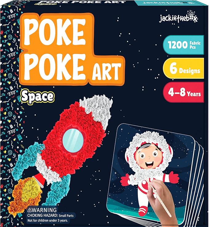 jackinthebox Poke Poke Art for Kids – Space Theme, Mess-Free Fabric Art and Craft, Flower Pressing Kits, Gift for Kids, Easter Gifts for Girls and Boys Ages 4 5 6 7 8