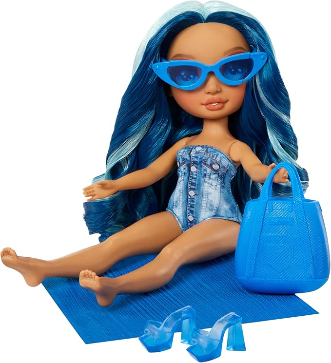 Rainbow High Swim & Style Skyler, Blue 11" Fashion Doll with Shimmery Wrap to Style 10+ Ways, Removable Swimsuit, Sandals, Fun Play Accessories, Great Toy Gift for Girls Kids Ages 4-12 Years