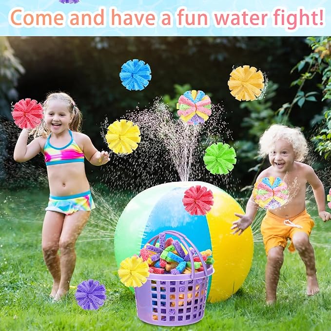 100 Pcs Reusable Water Balls for Outdoor Water Sponges Kids Games Toys Soft Quick Soak Pool Fight Toys for Summer Activities Backyard Trampoline Beach Party (Fresh Color)