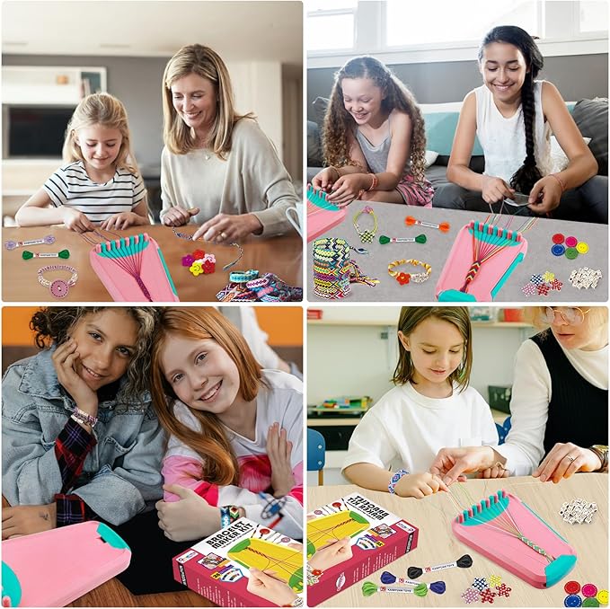 Friendship Bracelet Making Kit for Girls Ages 8-12, Kids Jewelry Making Kit with 28 Pre-Cut Threads and Letter Beads, Arts and Crafts for Kids, Birthday Easter Gifts for 6 7 8 9 10 11 12 Year Old