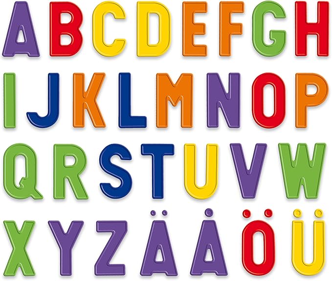 Quercetti: Magnetic Letters Starter Set - 44 Colorful Letters & Magnetic Grid Board, ABC & Spelling, First Words Learning Toy, Preschool Play, Kids 4+