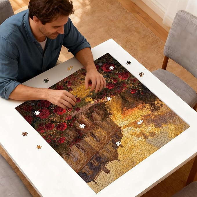 Puzzle for Adults 1024 Pieces, Chateau Rose Sunset Puzzle, Challening Impossible Difficult Hard Fun 1024 Pieces Jigsaw Puzzles for Adults