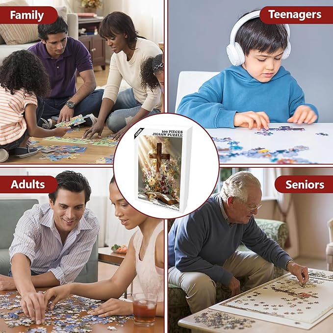 Great Jigsaw Puzzles for Adults 300 Pieces Religious Cross with Daisy Flowers Puzzles for Adults Toys Gift Family Decoration Kids Puzzle