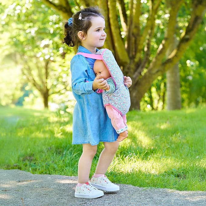 Corolle BB14-Inch Bright Pink Floral Baby Doll Sling, Soft Carry Seat Accessory for 14-Inch Dolls, Ages 2 Years and Up