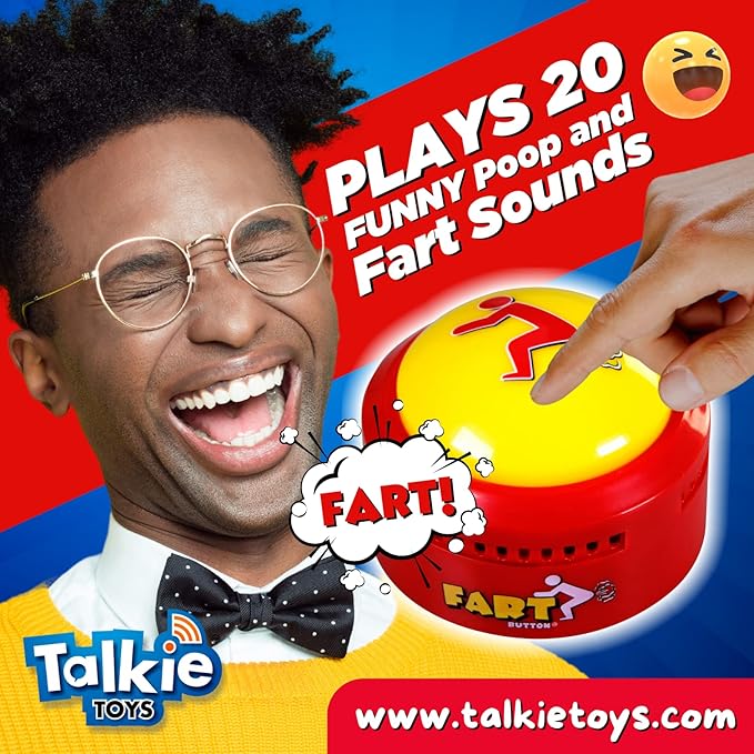 Talkie Toys Products Fart Button - Lights Up and Plays 20 Funny Fart Sounds - Fun Prank & Gag Gift - Funny Gift & Stocking Stuffer