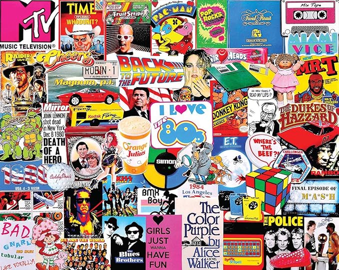 White Mountain 1000 Piece 80's Jigsaw Puzzle Unique Iconic Collage Puzzle with Large Pieces Gift for Adults and Family 24"x30" - I Love The 1980's