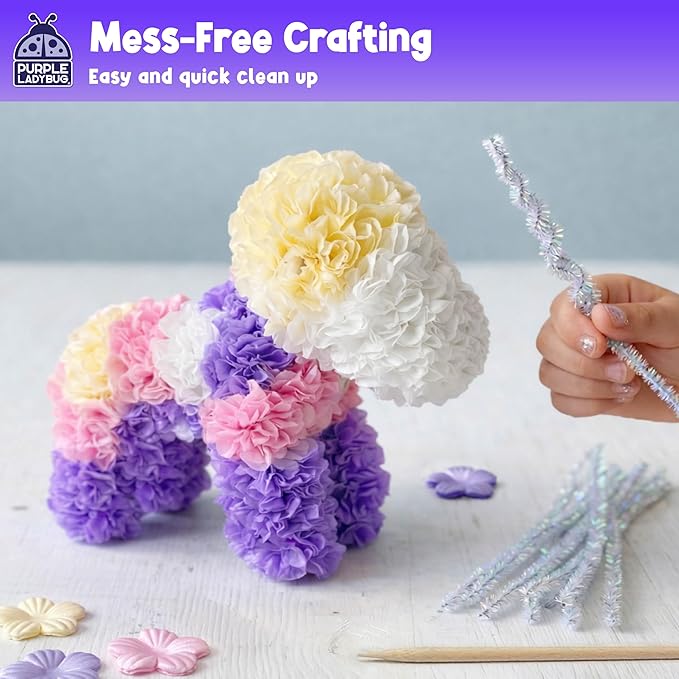 PURPLE LADYBUG Unicorn Poke Art Kit - 3D DIY Foam Figurine Craft Set, Mess-Free Floral Decorating Toy, Creative Art Activity for Kids Ages 4-10 - Giftable Craft Kit for Girls
