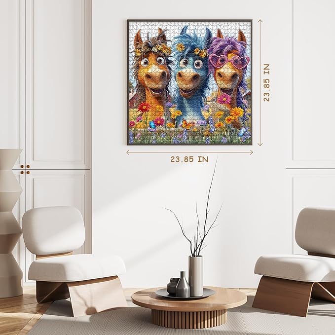 Funny Horse Puzzles for Adults 1000 Pieces, Nature Puzzle Farm Flower Cute Animal, Abstract Art Garden Challenge Jigsaw Puzzle