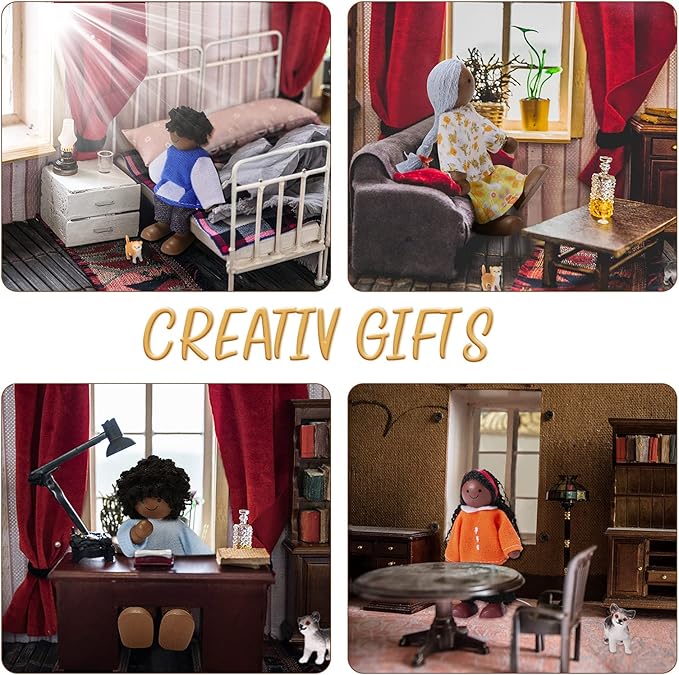 Skylety 20 Pcs Wooden Dollhouse Family Set of 16 Mini People Figures and 4 Pets, Wooden Dollhouse Dolls Cosplay Family Figures Accessories for Pretend Toy(Cute Style)