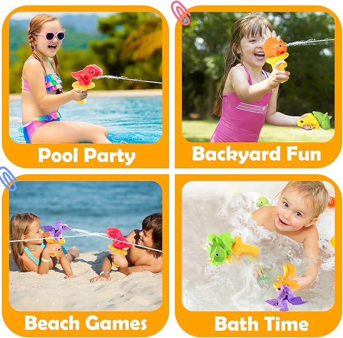 5PCS Dinosaur Squirt Guns for Toddlers, Summer Pool Toys, Outdoor Water Blasters for Kids 2-6