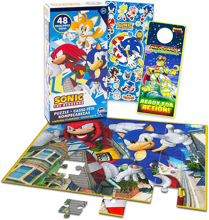 - Nintendo - Sonic The Hedgehog Puzzle for Kids Set - Sonic The Hedgehog Gift Bundle with 48 Pc Sonic Puzzle, Stickers, More | Sonic Puzzles for Kids Ages 4-8