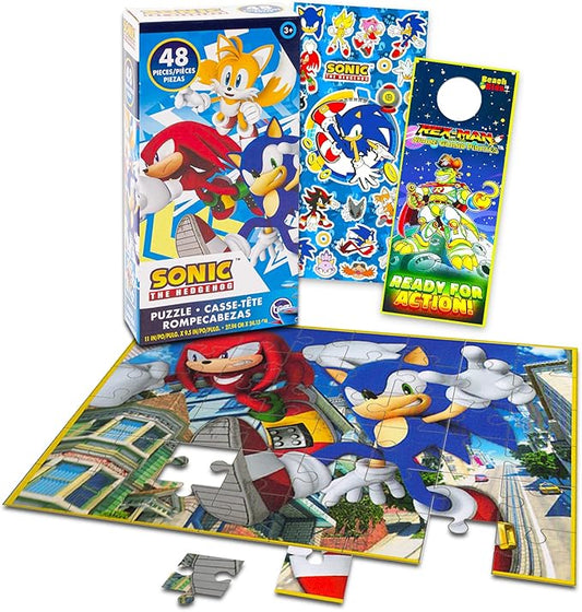 - Nintendo - Sonic The Hedgehog Puzzle for Kids Set - Sonic The Hedgehog Gift Bundle with 48 Pc Sonic Puzzle, Stickers, More | Sonic Puzzles for Kids Ages 4-8