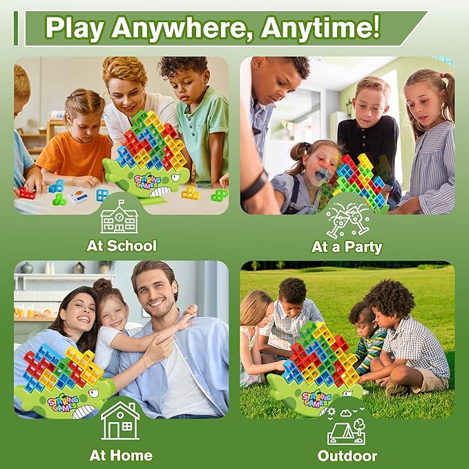 Stacking Balance Game for Kids & Adults - 3D Colorful Dinosaur Blocks 48PCS, Fine Motor Skill Development Toy, Retro Block Puzzle-Inspired Board Game, Gift for Ages 3+