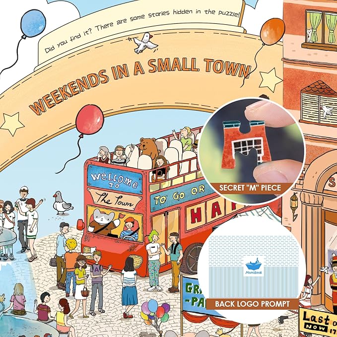 MOMIBOOK Puzzles for Adults 1000 Pieces Jigsaw Puzzles of Weekends in a Small Town, Painting Image Difficult Challenging Hard Impossible Puzzle Unique Funny Party Christmas Birthday Gifts