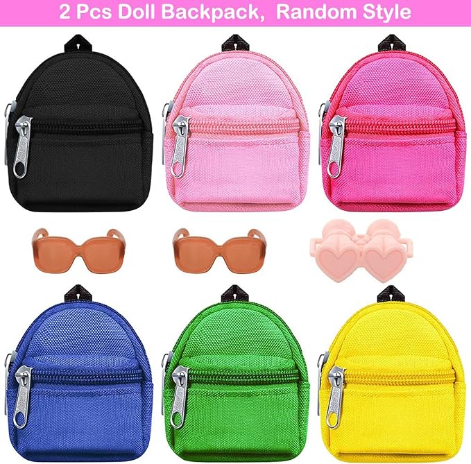 BARWA 5 Pcs Doll Travel Accessories 2 Doll Backpack Bag with Zipper with 2 Sunglasses 1 Telescope for 11.5 inch Dolls