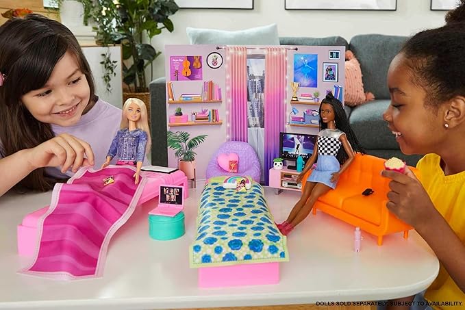 Barbie Toy Playset, Big City, Big Dreams Dorm Room Furniture & Accessories with 2 Beds, Couch, Bean Bag Chair & More