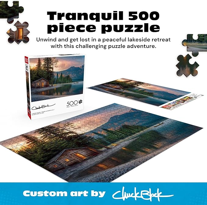 Buffalo Games – Lakeside Heaven Jigsaw Puzzle, 500 Piece Puzzle for Adults, Peaceful Lake Landscape Art by Chuck Black