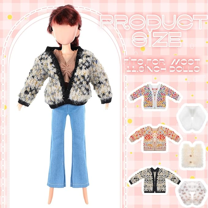 Bencailor 6 Pcs Doll Clothes for 11.8 Inch Doll Clothing Outfit Accessories Winter Coat Tops Swimwear T Shirt Dress Outfit Birthday Gift(Cute Style,Gorgeous Color)