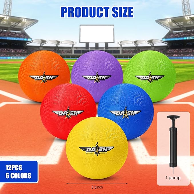 Jerify 8.5 Inches Playground Balls Kickball Bulk, Colorful Inflatable Sports Bouncy Balls, Dodgeball, Kickball for Official Play, and Fun Indoor and Outdoor Toys and Gift