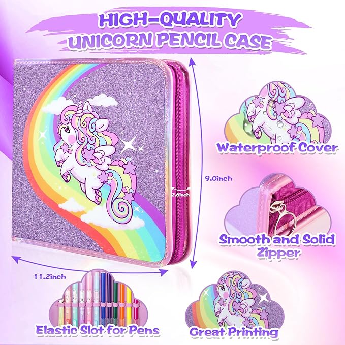 CozyJoyz Unicorn Washable Marker Set, 59 Pcs Arts and Crafts Coloring Set for Kids, Drawing Art Supplies Birthday Gifts for Girls Toys 4 5 6 7 8 9 Year Old (Purple)