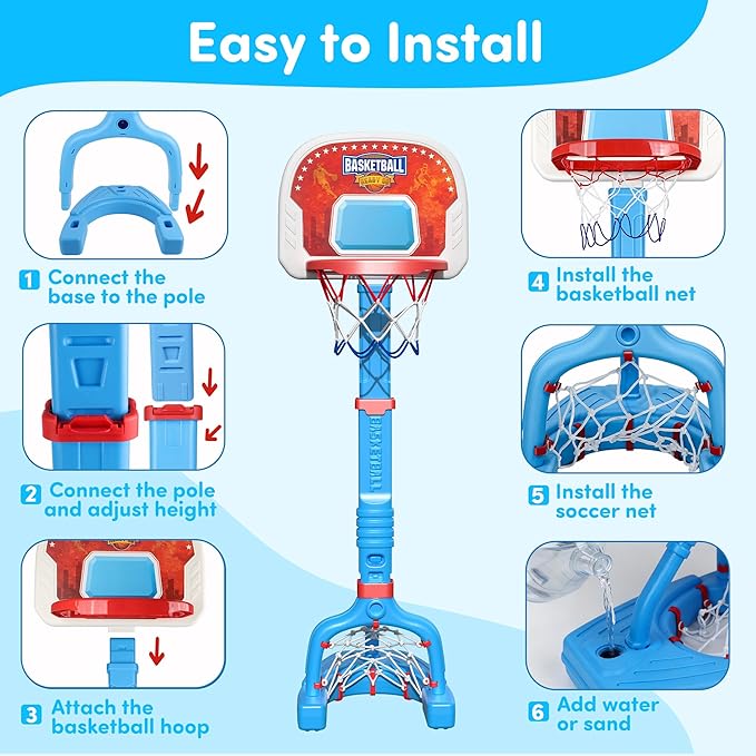 PJG Toddler Basketball Hoop & Soccer Goal, Adjustable Indoor Basketball Hoop for Kids, Baby Toy Mini Basketball Hoops with 4 Balls for Boys and Girls Birthday