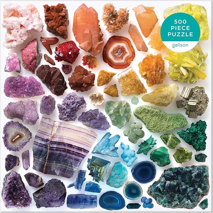 Galison Rainbow Crystals Jigsaw Puzzle, 500 Pieces, 20”x20” – Features an Array of Crystals and Gems in a Mesmerizing Rainbow of Color – Challenging, Perfect for Family Fun – Fun Indoor Activity