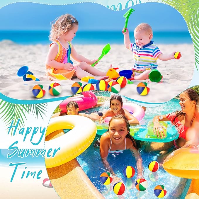 Jerify 24 Pcs Mini Beach Stress Balls 2.5 Inch Foam PU Relief Stress Ball Mini Rainbow Blow Up Beach Balls Toys for Girls Boys Birthday Beach Hawaiian Party Favors Summer Pool Games (Classic Color)