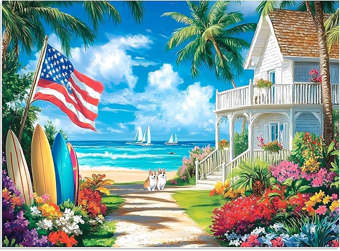 500 Pieces Puzzle for Adults, Beach Dog Flower Puzzle, Recycled Cardboard Jigsaw Puzzles 500 Pieces, Challenging Puzzles Game Home Art Decor Birthday Party Gift Toy for Friends Seniors 20.5 * 15 inch