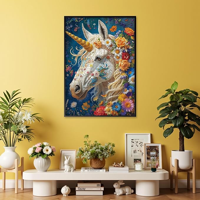 Divine Bloom Steed 1000-Piece Jigsaw Puzzle for Adults –Challenging Enchanted Unicorn with Flower Mane Art, Premium Matte Finish, 27.56 x 19.68 Inches, Perfect for Game Nights