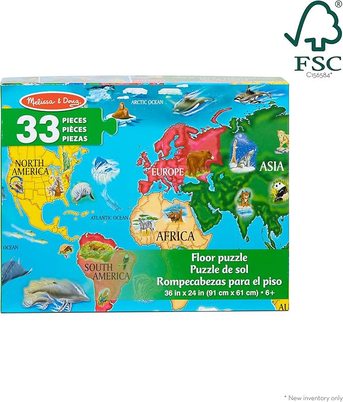 Melissa & Doug World Map Jumbo Jigsaw Floor Puzzle (33 pcs, 2 x 3 feet)
