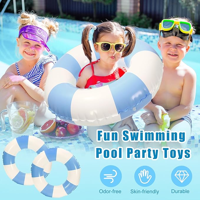 Whaline 4Pcs Inflatable Swimming Float Toy Striped Swim Ring Fun Print Pool Lounger Tube for Summer Swimming Beach Party