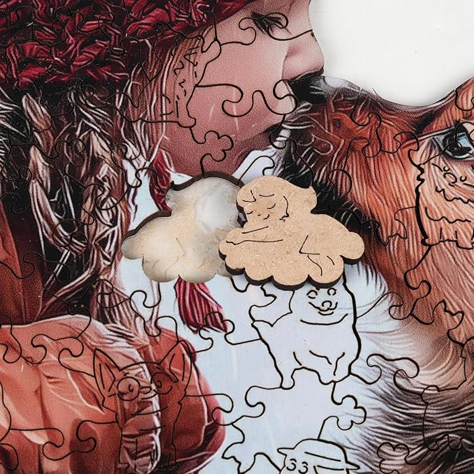 MEATRN Wooden Puzzles for Adults - Little Girl Kissing Puppy, 216 Pcs, 11.4x11.4 in, Cute Animal Wood Jigsaw Puzzle, Heartwarming Parent-Child Game, Birthday Gift for Kids Home Décor