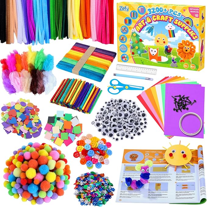 Zefy 3200+ Pcs Crafts Supplies and 650 Pcs Wax Craft Sticks