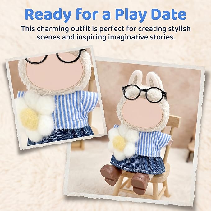 Clothes for Labubu 17cm Doll (NO Doll), 4 Piece Labubu Clothes Set, Cute Labubu Outfits with Accessories, Handmade Crochet La Bubu Doll Dress Up Set（Garden Baby）